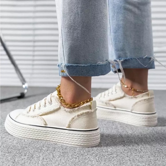 Women's Cream Canvas Sneakers - Picture 6 of 6